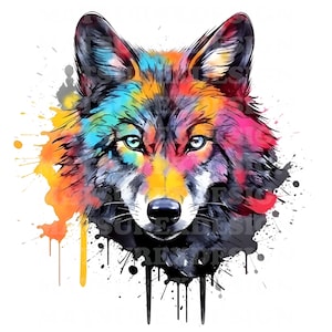 Wolf 15 | Beautiful Watercolor Portrait | White Black Colorful Wild Wolf  | PNG JPG | Digital Download | Clip Art | Card Making