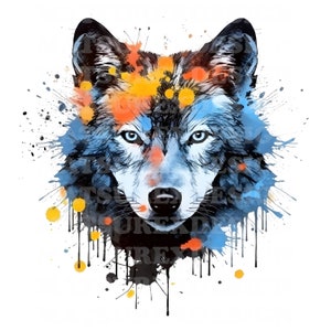 Wolf 16 | Beautiful Watercolor Portrait | White Black Colorful Wild Wolf  | PNG JPG | Digital Download | Clip Art | Card Making