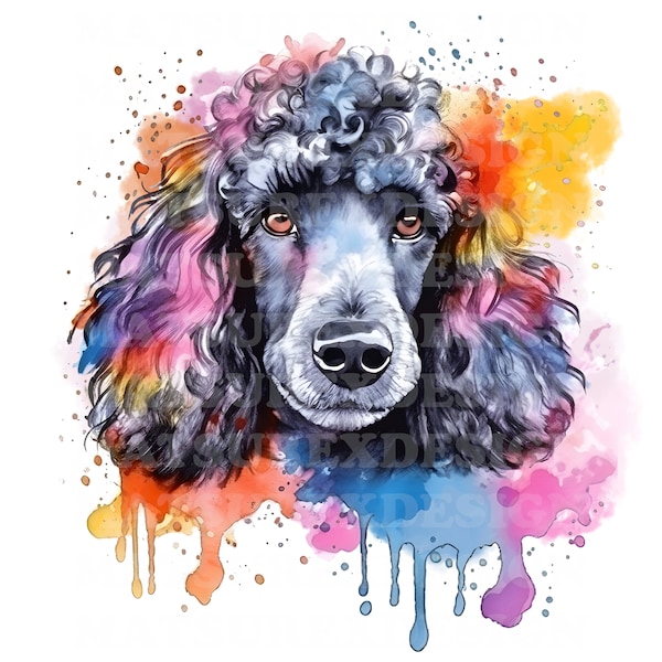 Poodle 10 | Beautiful Watercolor Portrait | PNG JPG | Digital Download | Clip Art | Paper Craft | Mixed Media | Black Dog