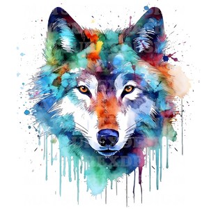 Wolf 17 | Beautiful Watercolor Portrait | White Black Colorful Wild Wolf  | PNG JPG | Digital Download | Clip Art | Card Making
