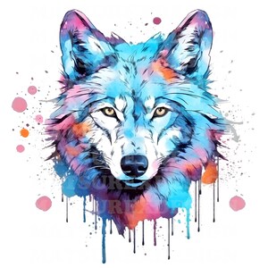 Wolf 21 | Beautiful Watercolor Portrait | White Black Colorful Wild Wolf  | PNG JPG | Digital Download | Clip Art | Card Making
