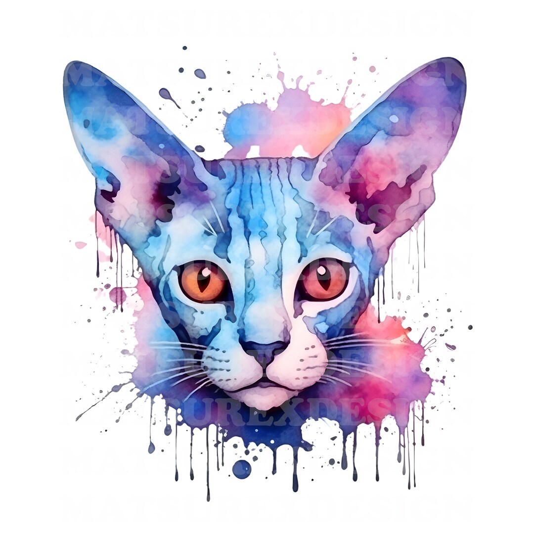 Sphynx Cat 2 | Beautiful Watercolor Portrait | PNG JPG | Digital ...