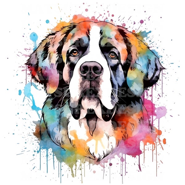 Saint Bernard 10 | Beautiful Watercolor Portrait | PNG JPG | Digital Download | Clip Art | Paper Craft | Mixed Media | Brown White Black Dog