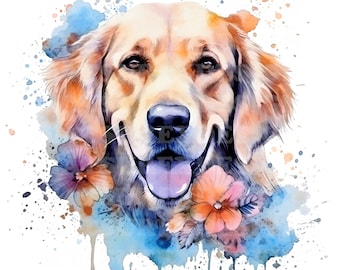 Golden Retriever 10 | Watercolor Portrait | Dog | PNG JPG | Digital Download | Clip Art | Card Making | Mixed Media | Digital Paper Craft