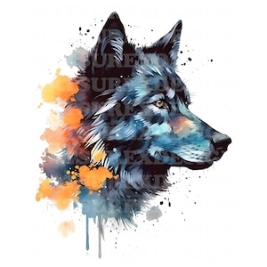 Wolf 3 | Beautiful Watercolor Portrait | White Black Colorful Wild Wolf  | PNG JPG | Digital Download | Clip Art | Card Making