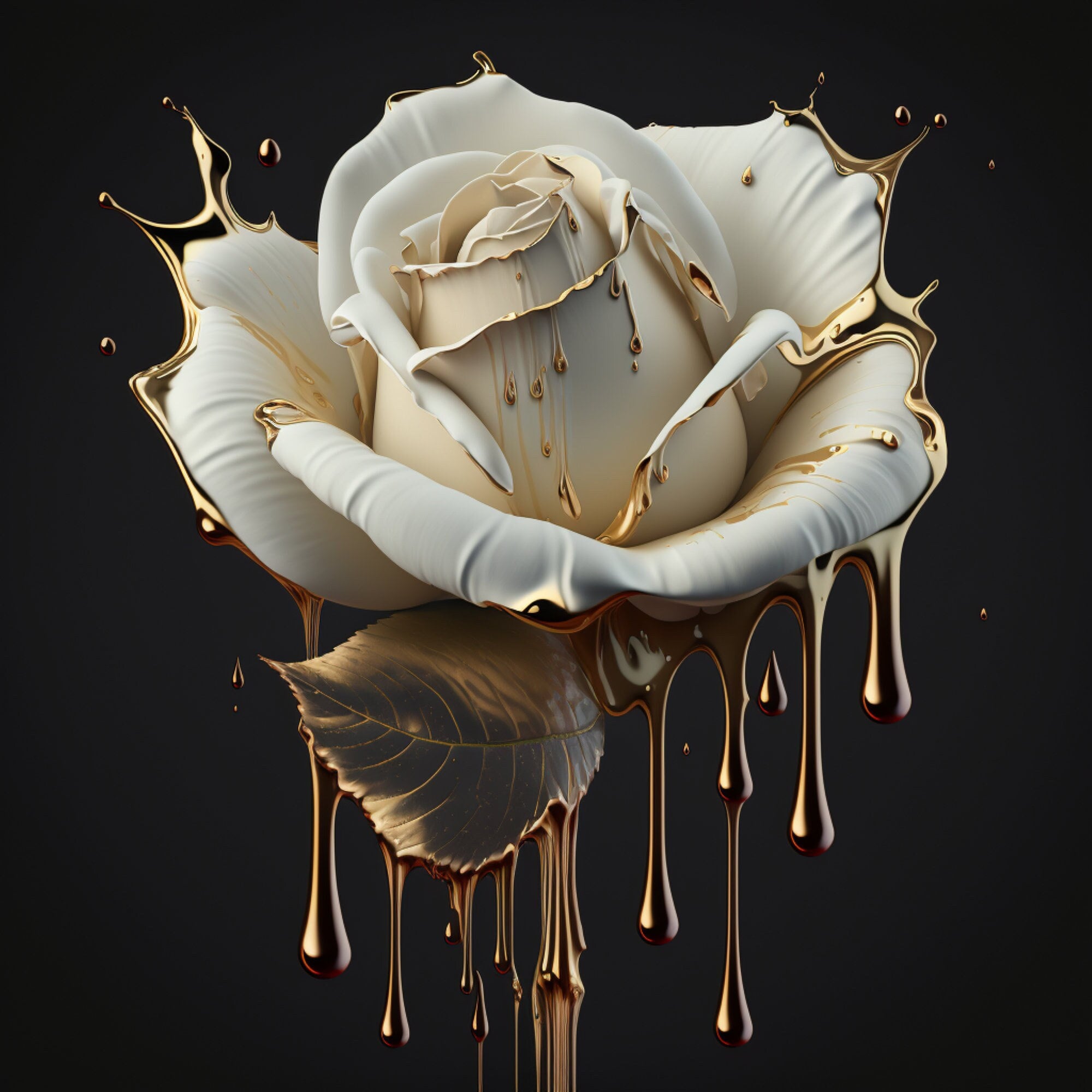 Printable White Rose Splashed in Gold Paint - Etsy