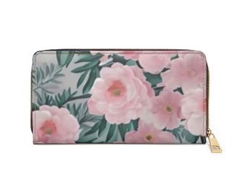 Pink floral zipper wallet gift for self gift for friend wallet gift for nature lover
