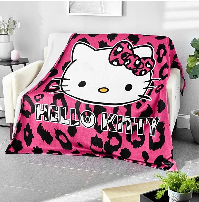 Hello Kitty Leopard Print Super Plush Extra Soft Microfleece Blanket