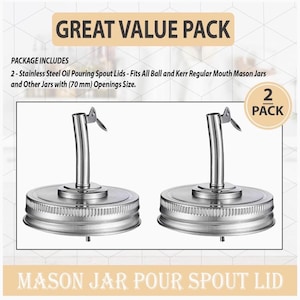 4 Piece oil Jar pour spout lids compatible with Mason Jars ( Stainless steel Lids and spout) and silicone seal to prevent leakage.