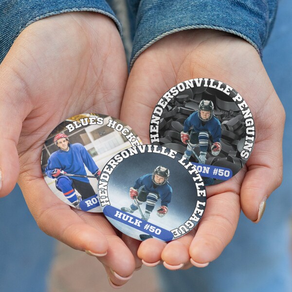 Custom Photo Hockey Button, 2.25" Pinback Button for Sports Mom, Senior Year Sports Magnetic Button, Personalized Varsity Parent Button