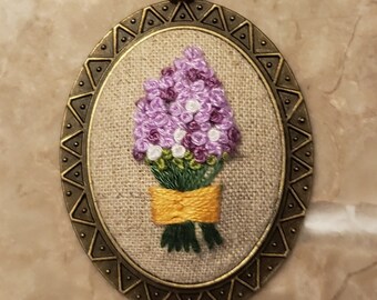 Hand Embroidered Bouquet of Flowers Necklace