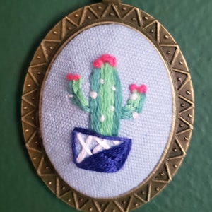 Blue Hand Embroidered Cactus Necklace