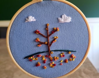 Hand Embroidered Autumn Tree (in plastic hoop)