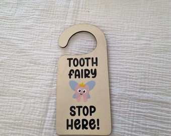 Wooden Tooth Fairy Door Hanger Sign