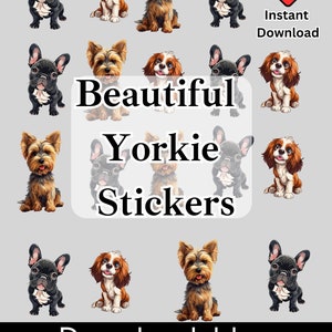 Liebenswerter Welpe Druck und geschnittene digitale PNG Aufkleber Blätter 8 niedliche Yorkie Aufkleber sofortiger Download Aufkleber