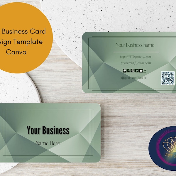 Austere Minimalistic Green Business Card Template editable in Canva PFT050