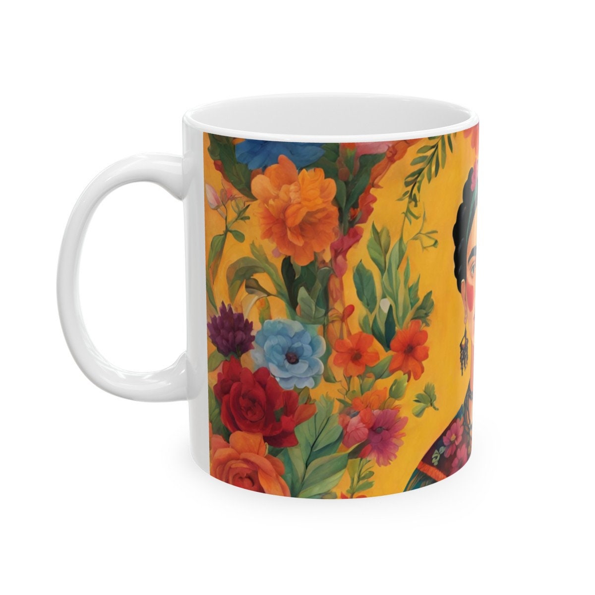 フリーダ・カーロ フローラルマグカップ：クラシックな陶器デザイン