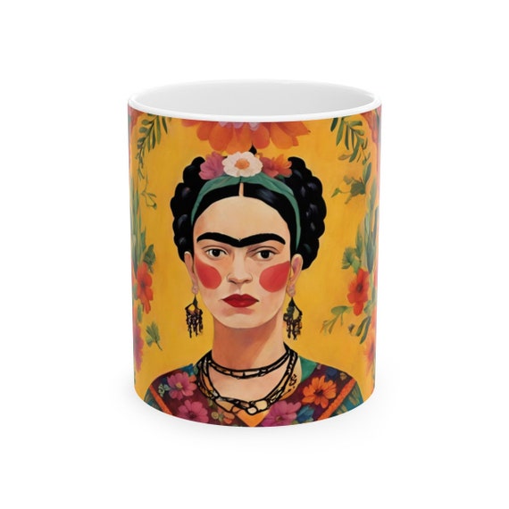 フリーダ・カーロ 陶器製マグカップ フリーダ・カーロ フローラルマグカップ：クラシックな陶器デザイン