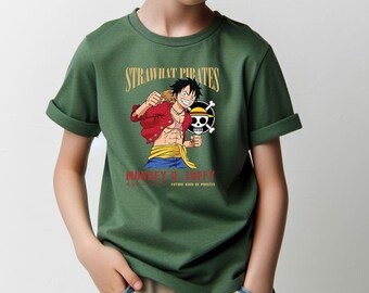 Luffy Shirt | Monkey D luffy Anime Shirt | Manga Straw Hat Pirates One Piece Shirt | Mugiwara | Sanji Unisex Kids Heavy Cotton™ Tee