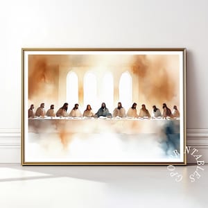 The Last Supper Watercolor Printable Wall Art, Christian Wall Art, Jesus Art Print, Minimalist Religious Wall Decor, Digital Download