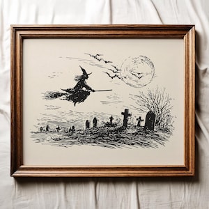 Vintage Witch Sketch Print, Witchy Printable Wall Art, Witch Decor, Halloween Wall Decor, Spooky Witch Print, Dark Academia, Digital Print