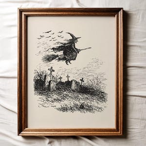 Spooky Witch Sketch Print, Printable Wall Art, Vintage Halloween Decor, Witchy Gifts, Witch Decor, Dark Cottagecore Decor, Digital Print