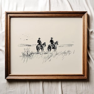 Vintage Cowboy Sketch Print, Country Western Printable Art, Cowboy Poster, Vintage Western Art, Rustic Wall Decor, Western Minimalist Print