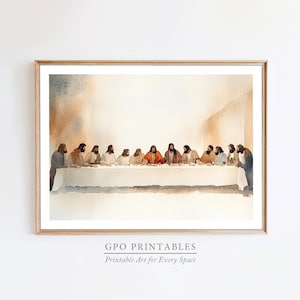 The Last Supper Watercolor Printable Wall Art, Christian Wall Art, Jesus and Disciples Art Print, Jesus Wall Art, Religious Digital Download
