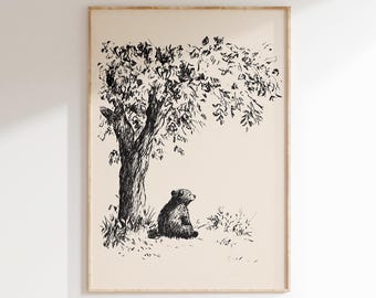 Vintage Bear Nursery Sketch Print, Bear Printable Wall Art, Minimalist Kids Room Decor, Woodland Nursery, Baby Room Decor, Cottagecore Decor