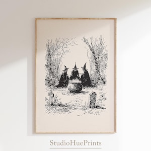 Vintage Witch Sketch Print, Witchy Printable Wall Art, Vintage Halloween Decor, Witchy Decor, Spooky Witches Print, Dark Academia Decor