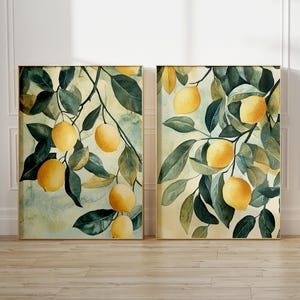 Set of 2 Lemons Printable Wall Art Kitchen Wall Art Lemons Print Watercolor Lemon Botanical Wall Art Lemon Painting Sage Green Wall Art
