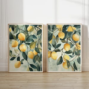 Lemons Printable Wall Art Set of 2 Kitchen Wall Art Lemons Print Watercolor Lemon Botanical Wall Art Lemon Painting Sage Green Wall Art