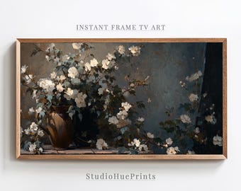 Dark Vintage Flowers Frame TV Art Moody Floral Painting Rustic Wall Decor Dark Academia Floral Painting Cottagecore Vintage Botanical Art