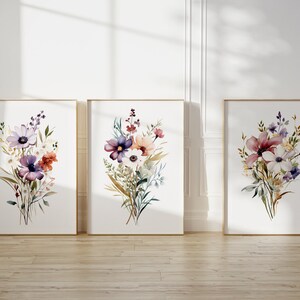 Watercolor Wildflowers Set of 3 Prints, Wildflowers Botanical Wall Art ...