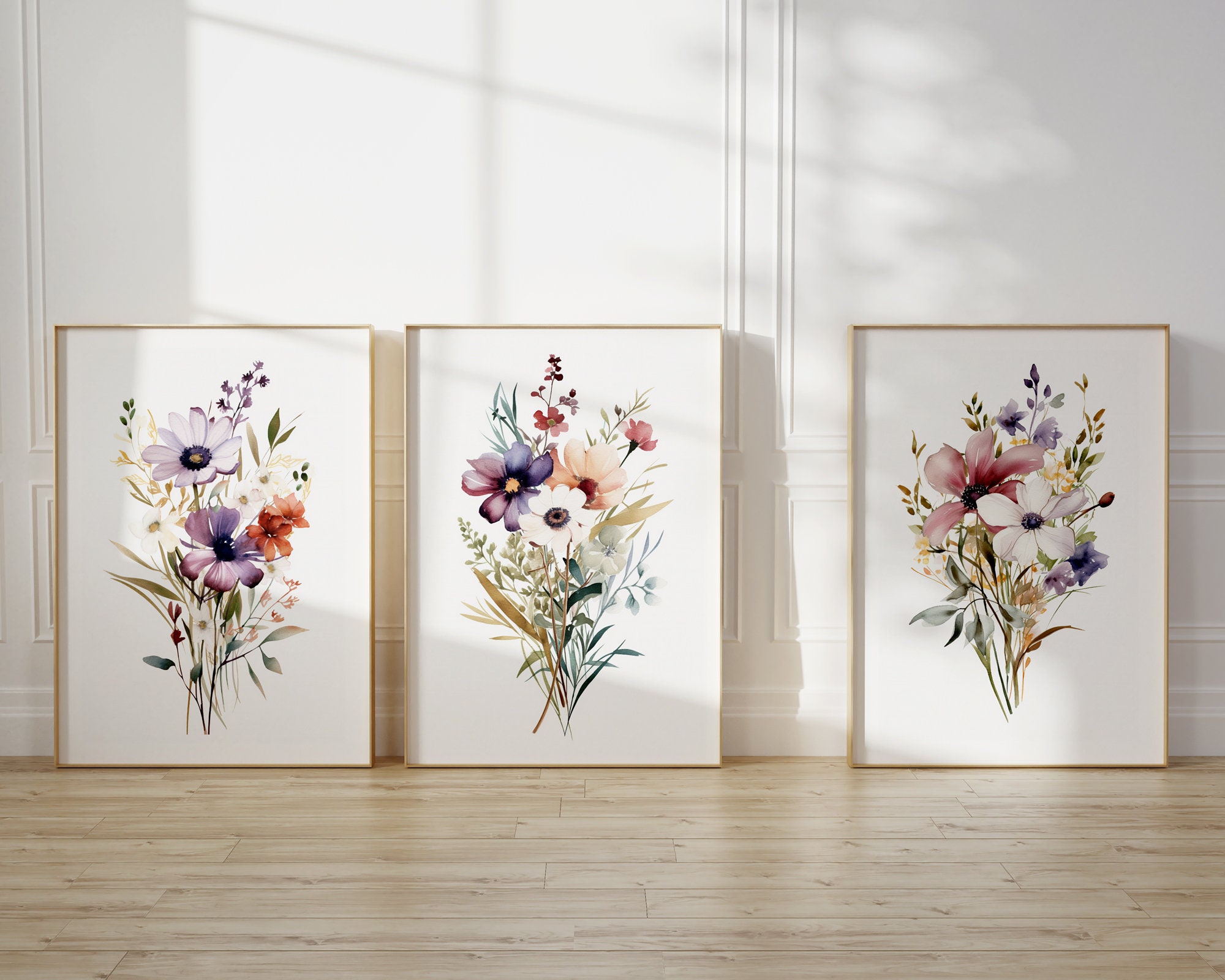 Watercolor Wildflowers Set of 3 Prints, Wildflowers Botanical Wall Art ...