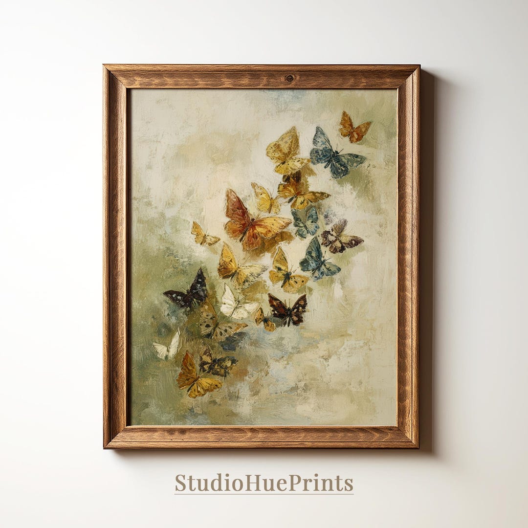 Printable Vintage Butterfly Wall Art, Neutral Cottagecore Spring Decor ...