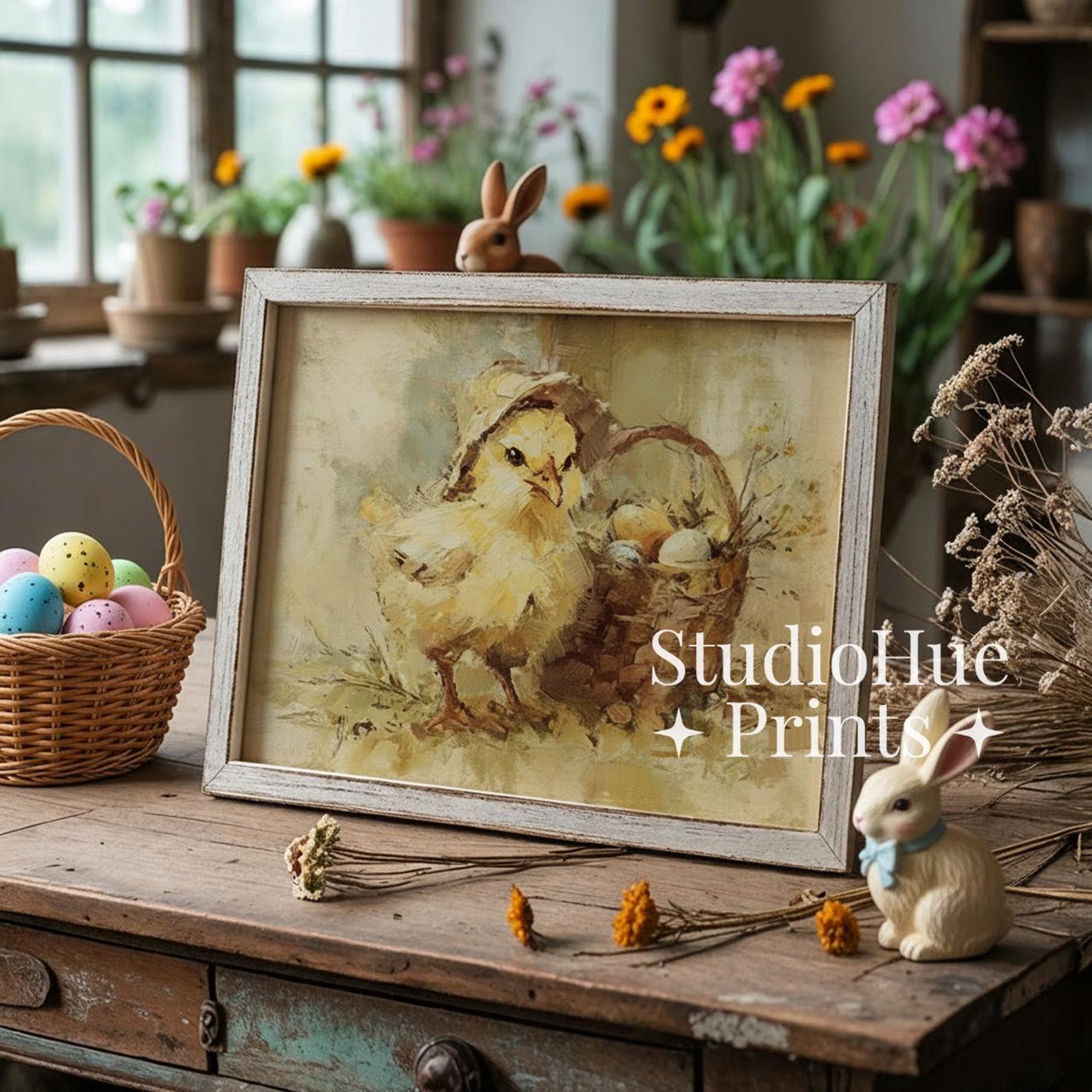 Rustic Chick Vintage Easter Chick Printable Wall Art, Neutral Spring Nursery Decor ...