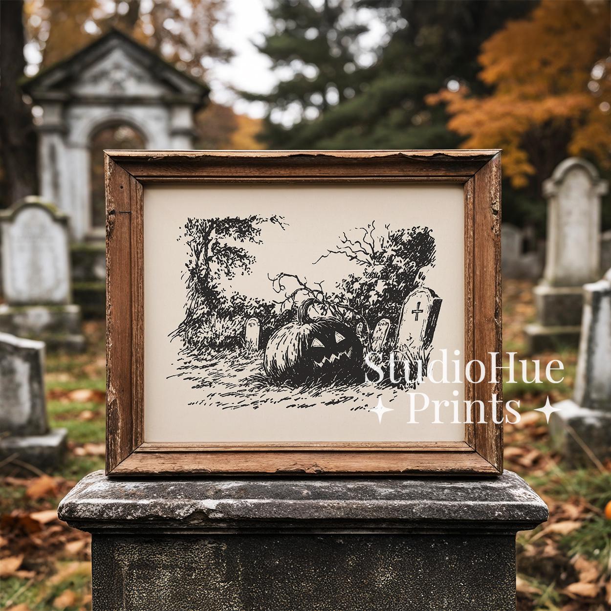 Vintage Jack O Lantern Sketch Printable Wall Art, Vintage Halloween ...