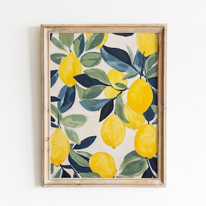 Lemons Printable Wall Art, Lemons Art Print, Botanical Wall Art, Lemon Painting, Kitchen Wall Art, Lemons Poster, Digital Download