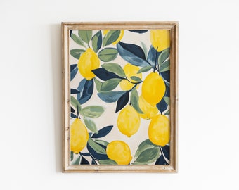 Lemons Printable Wall Art, Lemons Art Print, Botanical Wall Art, Lemon Painting, Kitchen Wall Art, Lemons Poster, Digital Download