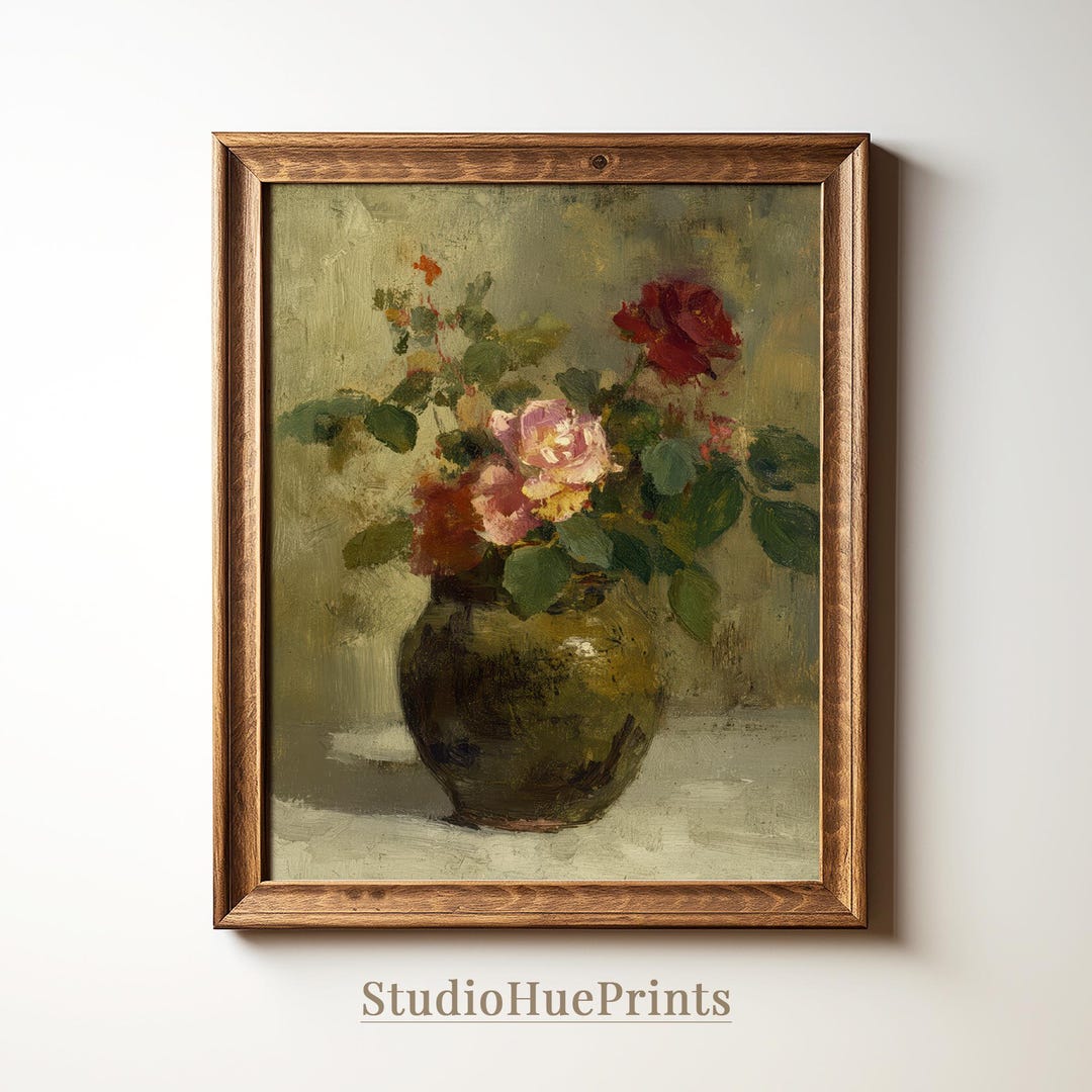 Vintage Rose Still Life Print, Printable Floral Wall Art, Moody Floral ...