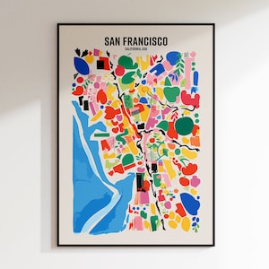 San Francisco City Map druckbare Wandkunst, Mid-Century Stadt Karte druckbare, San Francisco Reiseplakat, Haus-Bürodekor, digitaler Download