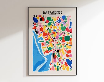 San Francisco-stadskaart afdrukbare muurkunst, afdrukbare stadskaart halverwege de eeuw, San Francisco-reisposter, Home Office-decor, digitale download