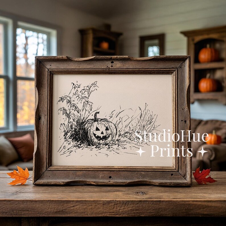 Vintage Jack O Lantern Sketch Print, Halloween Printable Wall Art ...