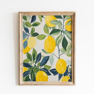 Lemons Printable Wall Art, Lemons Art Print, Botanical Wall Art, Lemon Painting, Kitchen Wall Art, Lemons Poster, Digital Download