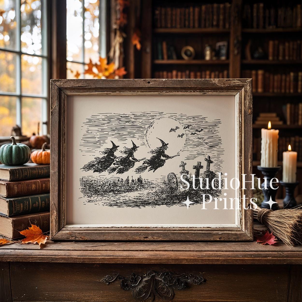 Halloween Witch Sketch Print, Printable Wall Art, Witches Decor ...