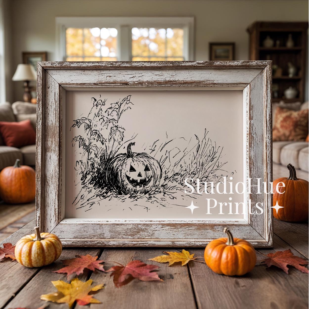 Vintage Jack O Lantern Sketch Print, Halloween Printable Wall Art ...