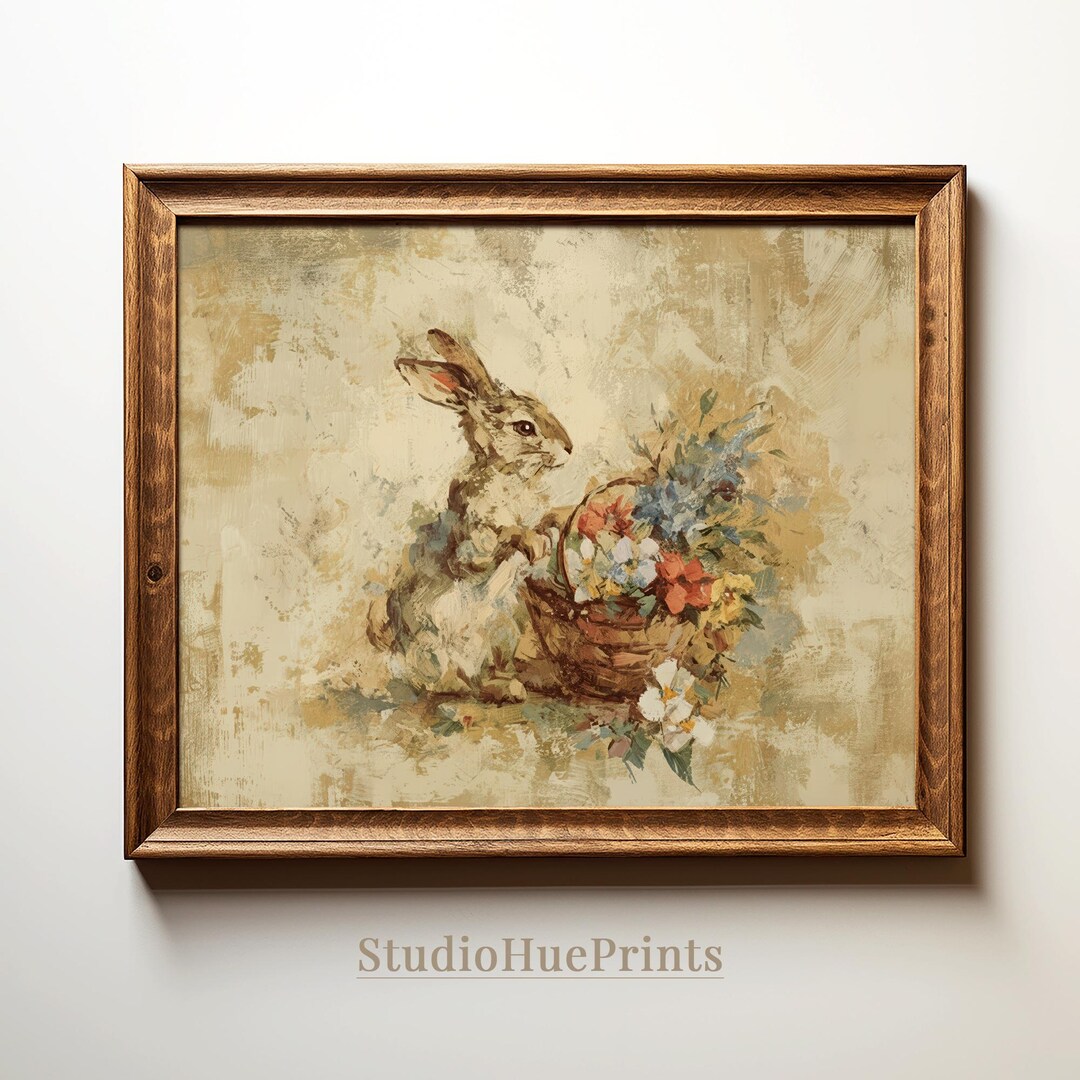 Vintage Spring Bunny Printable Wall Art, Spring Nursery Wall Art ...