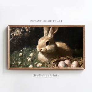 Paashaas frame tv-kunst lente konijn decor neutraal vintage olieverfschilderij kinderkamer afdrukbare muur kunst digitale download Pasen tv frame kunst