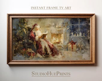 Père Noël Noël cadre TV Art, décoration murale de Noël vintage, Noël numérique, décoration des fêtes, Noël cadre TV Art, téléchargement numérique
